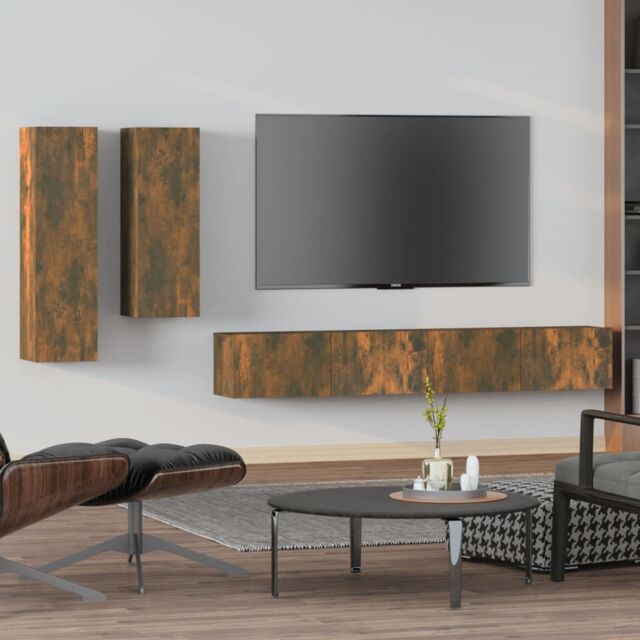 Berkfield Home 4 Piece TV Cabinet Set Smoked Oak Engineered Wood in Brown - image 1