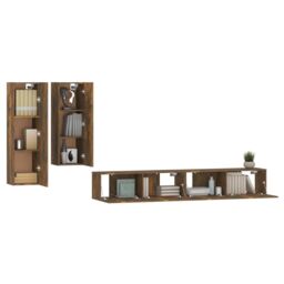 Berkfield Home 4 Piece TV Cabinet Set Smoked Oak Engineered Wood in Brown - thumbnail 4