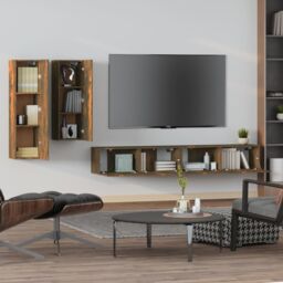 Berkfield Home 4 Piece TV Cabinet Set Smoked Oak Engineered Wood in Brown - thumbnail 3