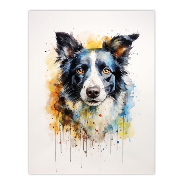 "Artery8 Wall Art Print Border Collie Lovers Gift Watercolour Pet Portrait Painting Artwork Poster - Size: W24"" x H32""" - image 1