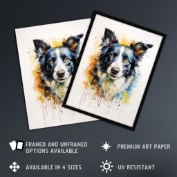 "Artery8 Wall Art Print Border Collie Lovers Gift Watercolour Pet Portrait Painting Artwork Poster - Size: W24"" x H32""" - thumbnail 2