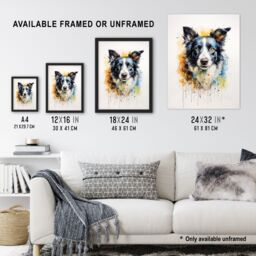 "Artery8 Wall Art Print Border Collie Lovers Gift Watercolour Pet Portrait Painting Artwork Poster - Size: W24"" x H32""" - thumbnail 3