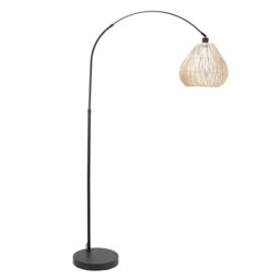 ValueLights Louis Black Arched Curved Floor Lamp with Rattan Teardrop Lamp Shade & LED Bulb in Natural - thumbnail 2