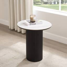 Home Detail Oscar Round Sintered Stone Japandi Side Table with Black Base