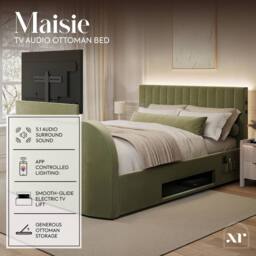 X Rocker Maisie 5.1 Ottoman TV Lift Bed, Surround Sound & App Controlled LED in Olive - Size: Double - thumbnail 2