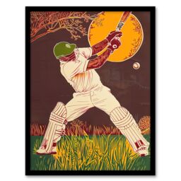 "Artery8 Cricket Player Batsman Portrait Painting Framed Art Print in Brown - Size: W12"" x H16""" - thumbnail 1