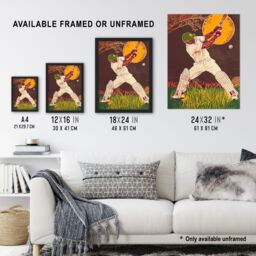 "Artery8 Cricket Player Batsman Portrait Painting Framed Art Print in Brown - Size: W12"" x H16""" - thumbnail 3