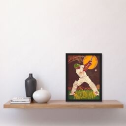 "Artery8 Cricket Player Batsman Portrait Painting Framed Art Print in Brown - Size: W12"" x H16""" - thumbnail 4
