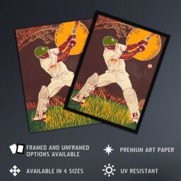 "Artery8 Cricket Player Batsman Portrait Painting Framed Art Print in Brown - Size: W12"" x H16""" - thumbnail 2