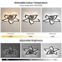 Pheashine White 66cm Round Petal LED Ceiling Light 40W Dimmable 4700LM Remote in Black - thumbnail 2
