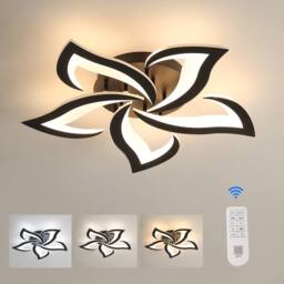 Pheashine White 66cm Round Petal LED Ceiling Light 40W Dimmable 4700LM Remote in Black - thumbnail 1