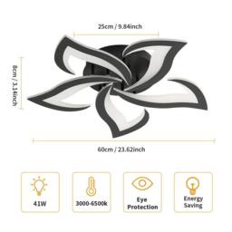 Pheashine White 66cm Round Petal LED Ceiling Light 40W Dimmable 4700LM Remote in Black - thumbnail 5