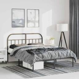 Berkfield Home Metal Bed Frame with Headboard Black 135x190 cm Double - thumbnail 2
