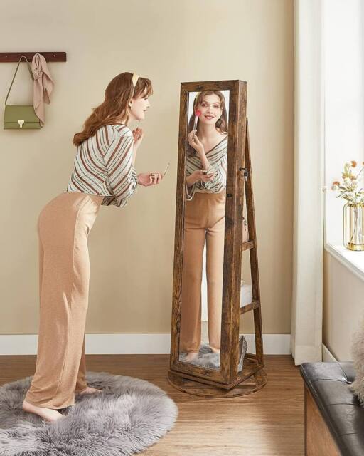 SONGMICS Freestanding Jewellery Cabinet with Mirror & Shelf in Brown - image 1