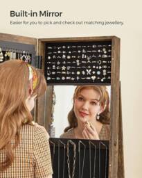 SONGMICS Freestanding Jewellery Cabinet with Mirror & Shelf in Brown - thumbnail 6