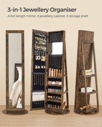 SONGMICS Freestanding Jewellery Cabinet with Mirror & Shelf in Brown - thumbnail 4