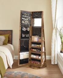 SONGMICS Freestanding Jewellery Cabinet with Mirror & Shelf in Brown - thumbnail 2