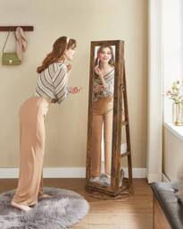 SONGMICS Freestanding Jewellery Cabinet with Mirror & Shelf in Brown