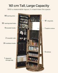 SONGMICS Freestanding Jewellery Cabinet with Mirror & Shelf in Brown - thumbnail 5