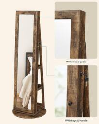 SONGMICS Freestanding Jewellery Cabinet with Mirror & Shelf in Brown - thumbnail 7
