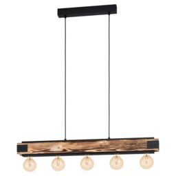 Loops Hanging Ceiling Pendant Light Wood Grain & Black 5 Bulb Kitchen Island Lamp - thumbnail 1