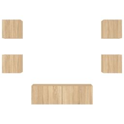 Berkfield Home 5 Piece TV Wall Cabinets with LED Lights Sonoma Oak in Brown - thumbnail 7