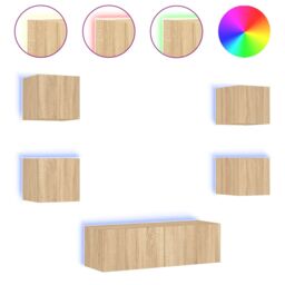Berkfield Home 5 Piece TV Wall Cabinets with LED Lights Sonoma Oak in Brown - thumbnail 2