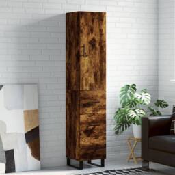 Berkfield Home Highboard Smoked Oak 34.5x34x180 cm Engineered Wood in Brown - thumbnail 2