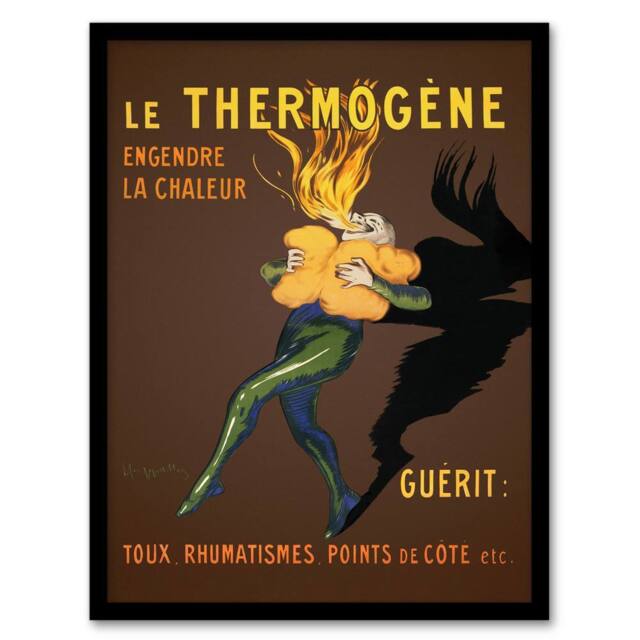 Artery8 Leonetto Cappiello Framed Wall Art Le Thermogene Vintage French Advert in Brown - Size: A4 - image 1