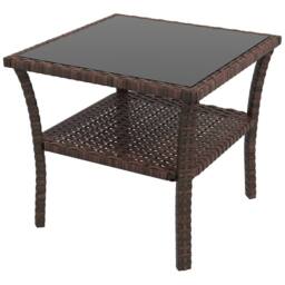 OUTSUNNY PE Rattan Coffee Table, Two-tier Side Table with Glass Top in Brown - thumbnail 2