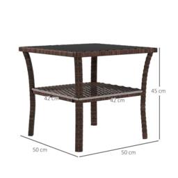 OUTSUNNY PE Rattan Coffee Table, Two-tier Side Table with Glass Top in Brown - thumbnail 3