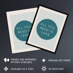 Artery8 All You Need Is Less Circle Stripes Teal Simple Framed Wall Art Print in Blue - Size: A4 - thumbnail 2