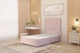 "Somnior Austin Divan Bed Base & 54"" Floor Standing Headboard Plush Velvet in Pink - Size: Single" - thumbnail 1