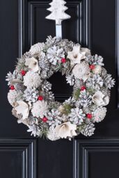 Dibor Red Velvet Festive Decor Xmas Front Door Wreath Christmas Wreath 30cm in White