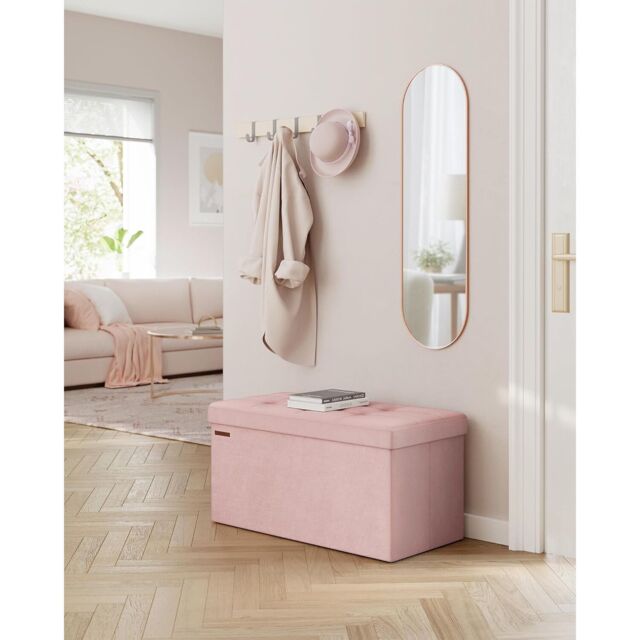 SONGMICS Medium Foldable Storage Ottoman Foot Rest Cube Heavy Duty in Light Pink - image 1