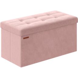 SONGMICS Medium Foldable Storage Ottoman Foot Rest Cube Heavy Duty in Light Pink - thumbnail 6