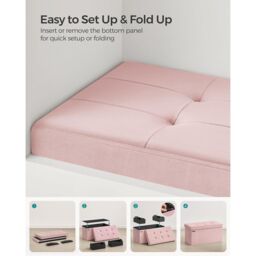 SONGMICS Medium Foldable Storage Ottoman Foot Rest Cube Heavy Duty in Light Pink - thumbnail 5