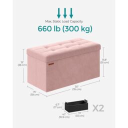 SONGMICS Medium Foldable Storage Ottoman Foot Rest Cube Heavy Duty in Light Pink - thumbnail 2
