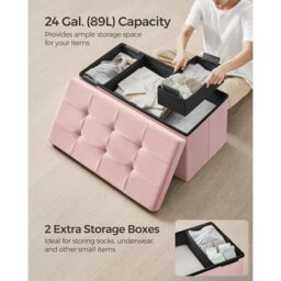 SONGMICS Medium Foldable Storage Ottoman Foot Rest Cube Heavy Duty in Light Pink - thumbnail 4