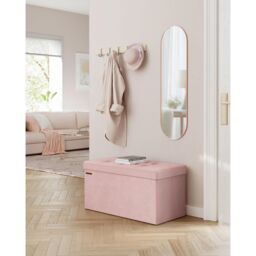 SONGMICS Medium Foldable Storage Ottoman Foot Rest Cube Heavy Duty in Light Pink