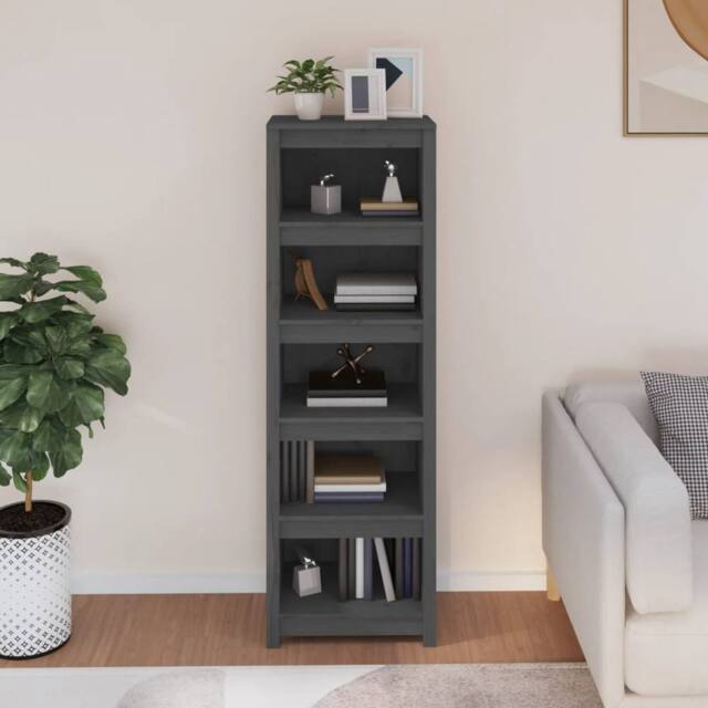 Berkfield Home Beautiful Book Cabinet Grey 50x35x154 cm Solid Wood Pine - Size: 50 x 35 x 154 cm - image 1