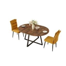 FURNITURE ONE 3-Piece Dining Set, Expandable Round Table with 2 Chairs-Brown in Mustard - Size: 2 Person - thumbnail 4