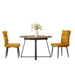 FURNITURE ONE 3-Piece Dining Set, Expandable Round Table with 2 Chairs-Brown in Mustard - Size: 2 Person - thumbnail 3
