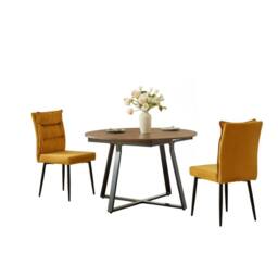 FURNITURE ONE 3-Piece Dining Set, Expandable Round Table with 2 Chairs-Brown in Mustard - Size: 2 Person - thumbnail 5