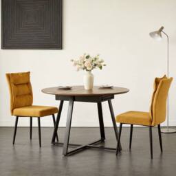 FURNITURE ONE 3-Piece Dining Set, Expandable Round Table with 2 Chairs-Brown in Mustard - Size: 2 Person