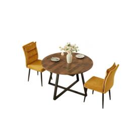 FURNITURE ONE 3-Piece Dining Set, Expandable Round Table with 2 Chairs-Brown in Mustard - Size: 2 Person - thumbnail 6