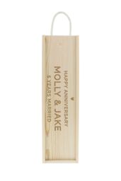 Personalised Memento Company Personalised Love Heart Wooden Wine Bottle Box in Light Brown
