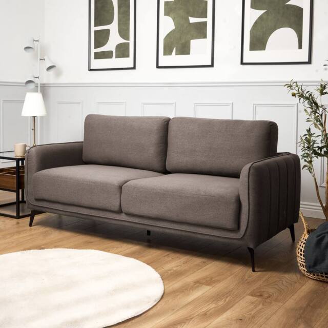 Bravich LTD Brixton 3 Seater Sofa - Modern Fabric Sofa with Steel Legs in Dark Brown - image 1