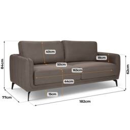 Bravich LTD Brixton 3 Seater Sofa - Modern Fabric Sofa with Steel Legs in Dark Brown - thumbnail 8