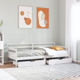 Berkfield Home Daybed with Drawers without Mattress White 90x190 cm Single Solid Wood - thumbnail 1